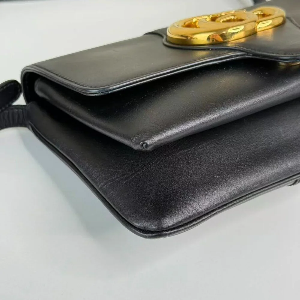 Gucci GG Logo Black Leather Crossbody Bag with Gold Hardware - Picture 7 of 9